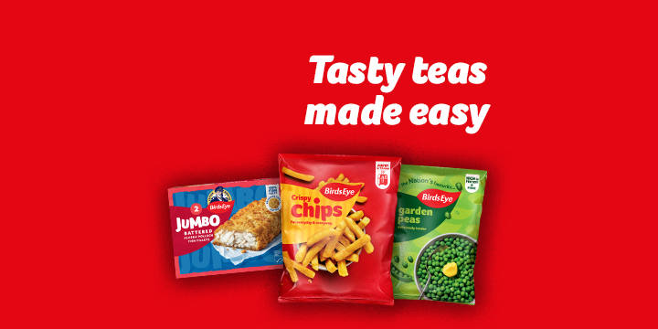 Image of three birds eye products on red background